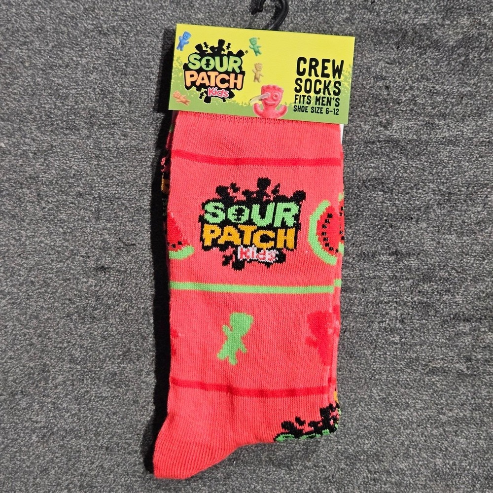 Sour Patch Kids Odd Sox Mens Crew Socks Pink Watermelon Candy Size 6-12 NEW